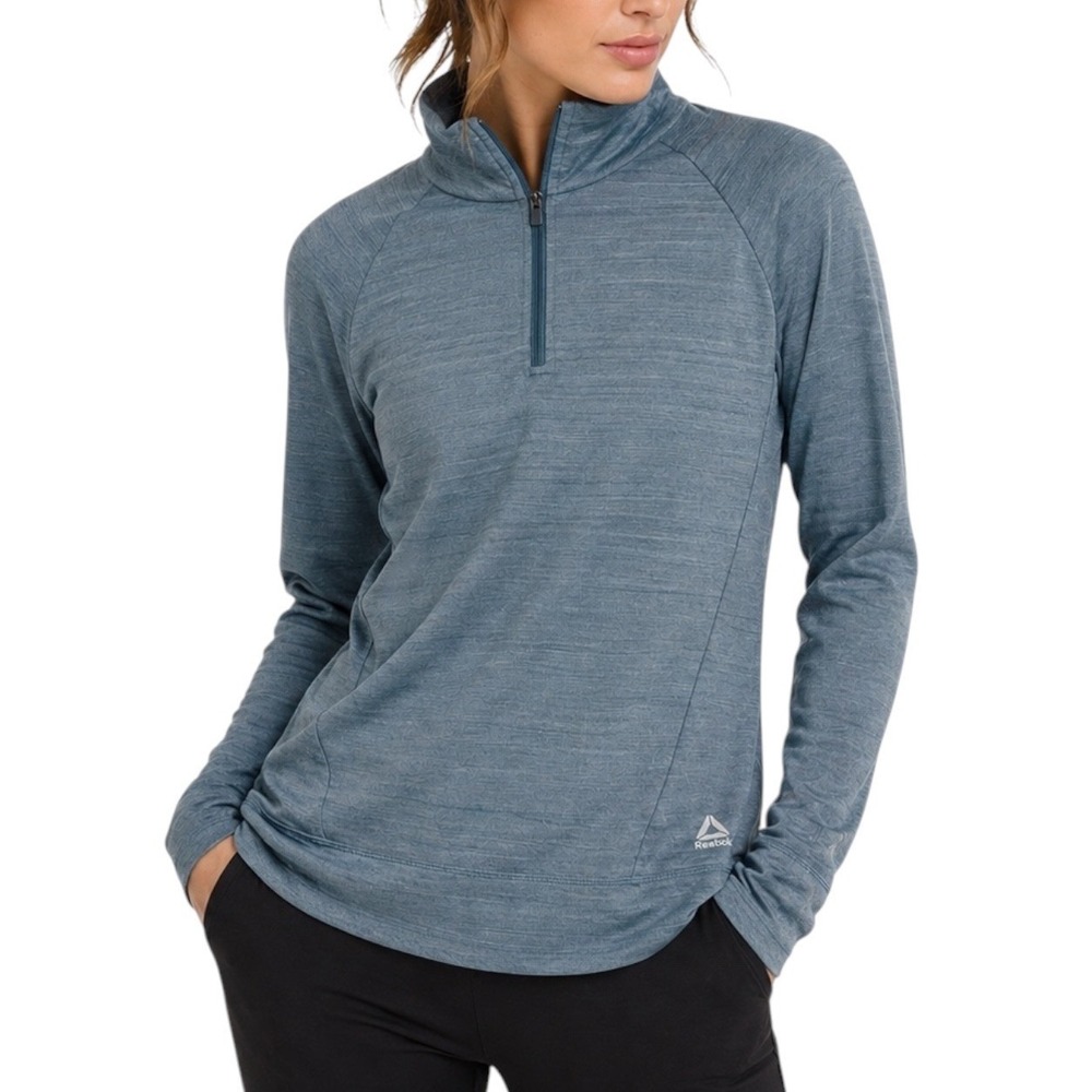 Reebok Womens Quarter Zip Pullover Slate Blue Activewear Speedwick Top Size L